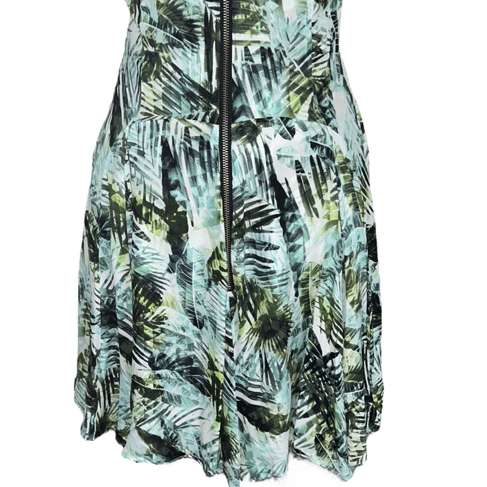 Parker Silk Amazonia Palm Leaf Print Asymmetrical Racerback Flared Mini Dress  M - Picture 7 of 11